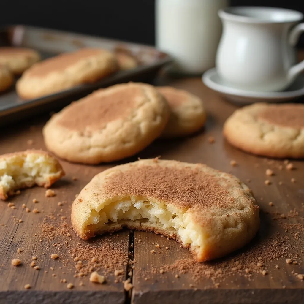 Freshly baked snickerdoodles from a snickerdoodle recipe no cream of tartar on a wire rack.