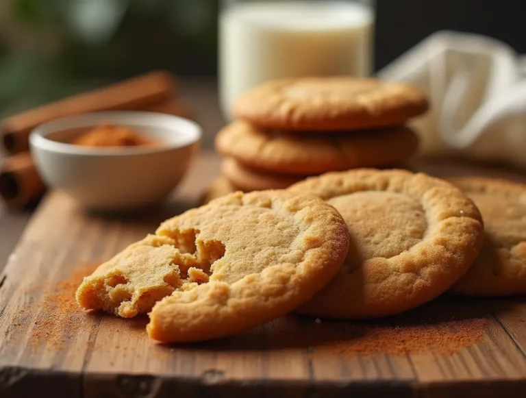 Freshly baked snickerdoodle cookies without cream of tartar on a wooden countertop