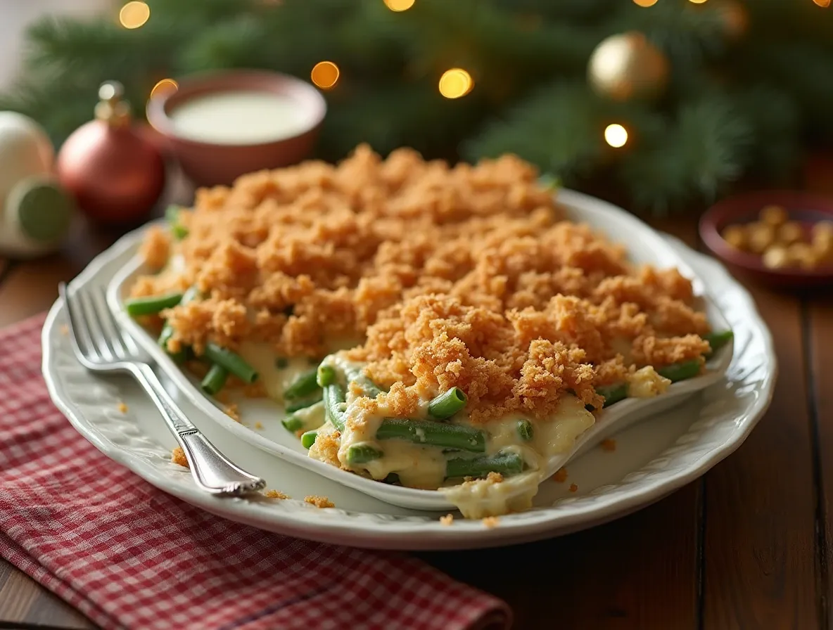 Campbell Soup Green Bean Casserole with crispy fried onions