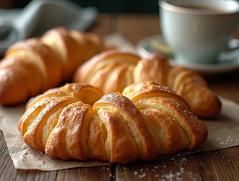 Freshly baked Swiss Gipfeli recipe served with coffee and jam