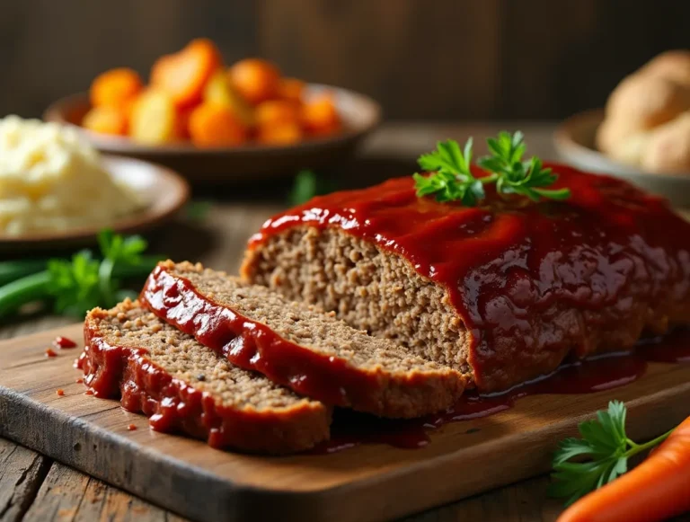 Delicious meatloaf with Lipton onion soup mix, served with mashed potatoes and roasted vegetables