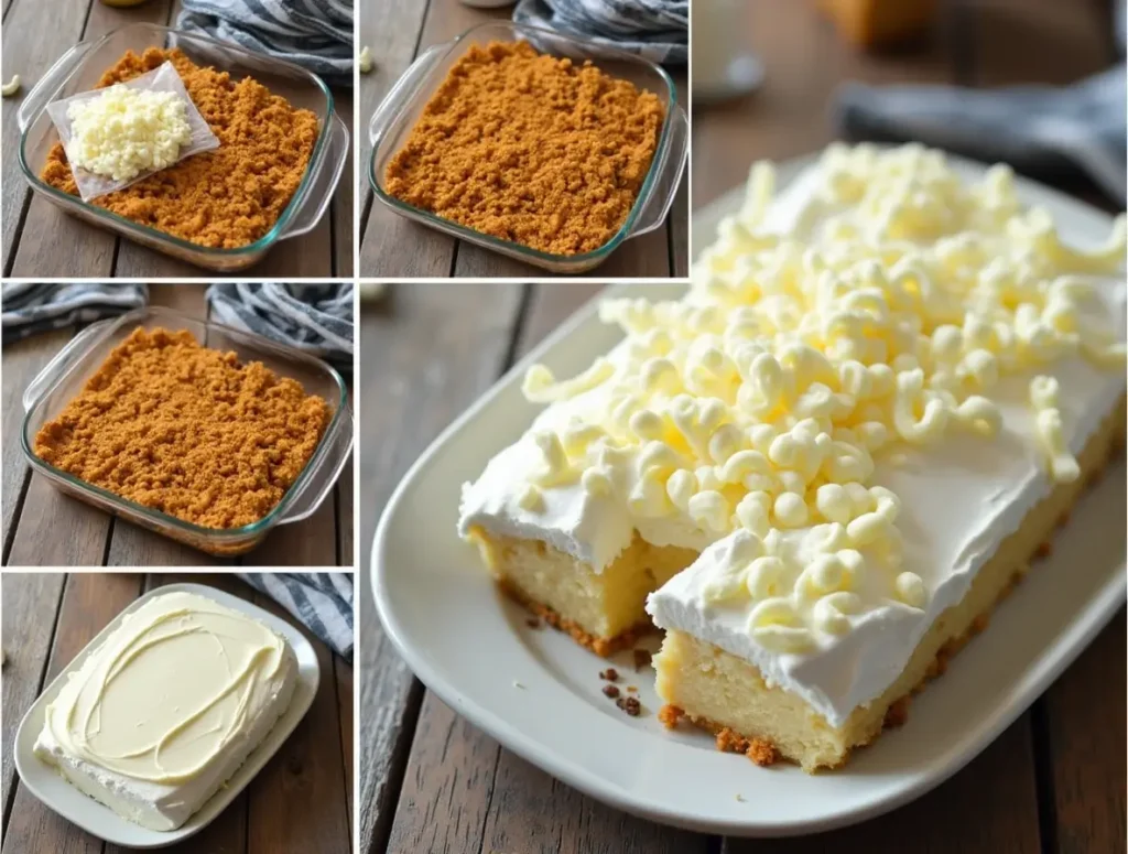 All the ingredients for making White Chocolate Lasagna laid out: Golden Oreos, butter, cream cheese, pudding mix, and more