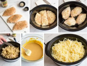 Preparing Slow Cooker Angel Chicken with chicken breasts, cream cheese, and ranch sauce.