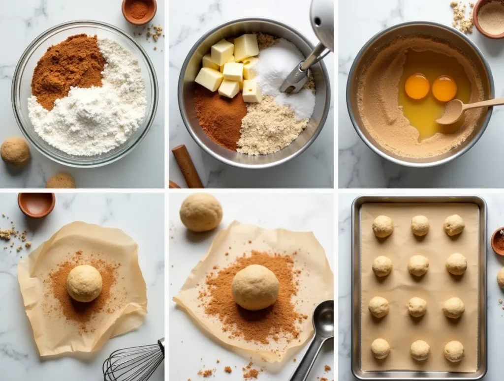 Step-by-step preparation for snickerdoodle cookie recipe without cream of tartar