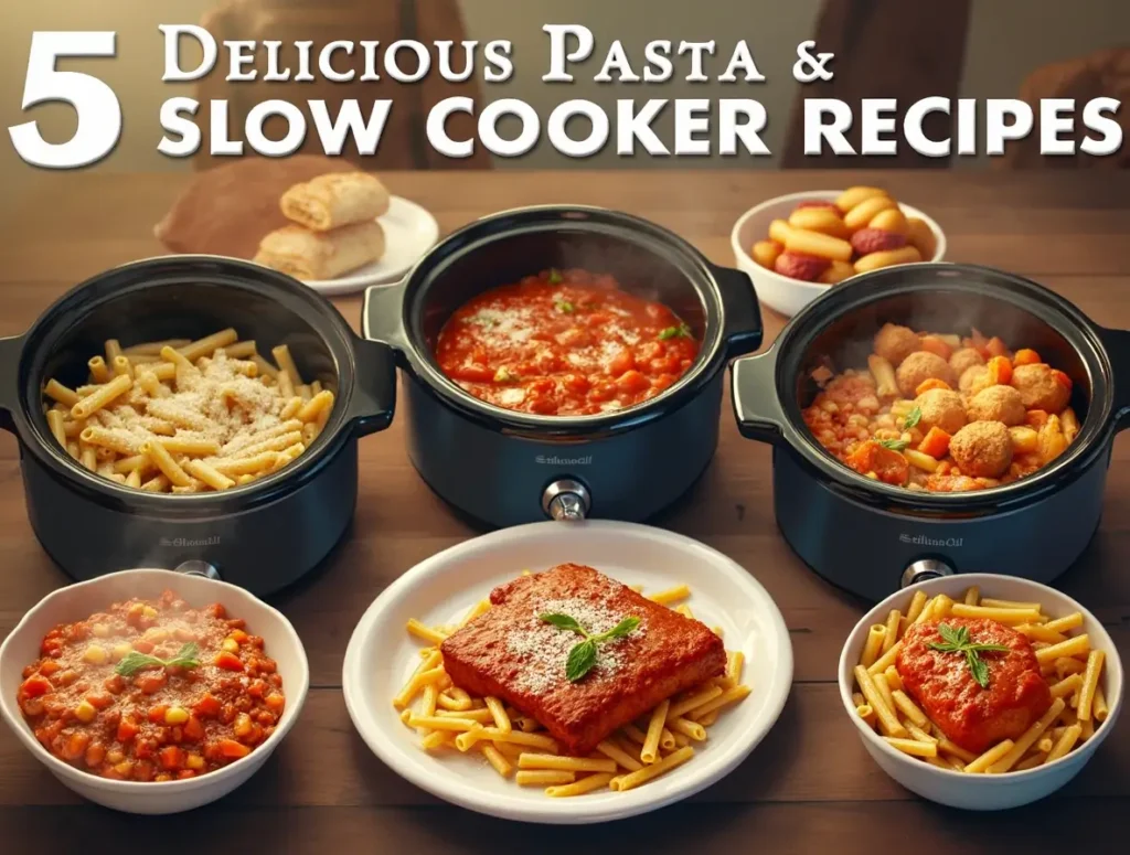 A delicious serving of Pasta Slow Cooker Recipes with meatballs and sauce