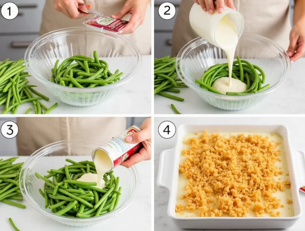 Step-by-step preparation of Campbell Soup Green Bean Casserole