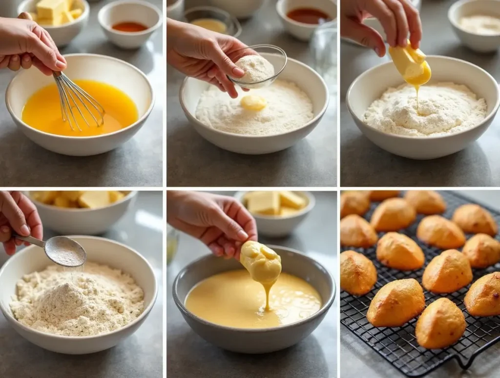 Step-by-step ingredients and preparation process for madeleines