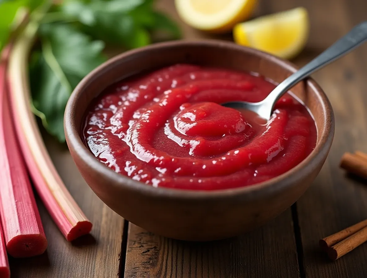 Homemade rhubarb sauce in a bowl