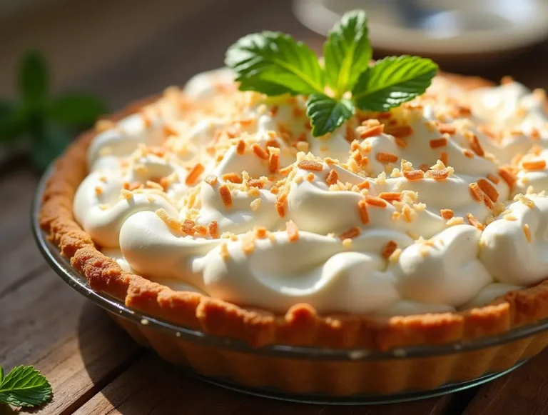 Coconut cream pie with whipped cream and toasted coconut