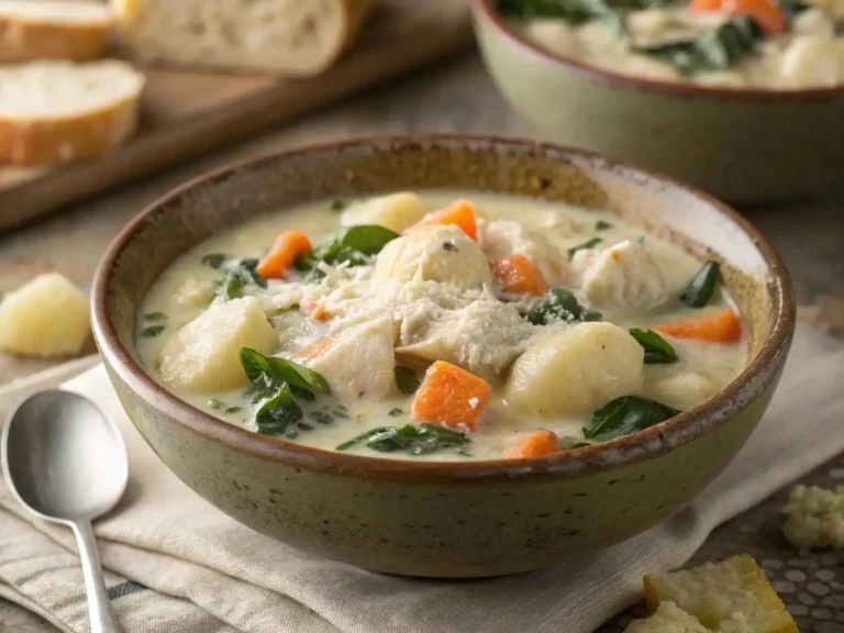 Bowl of creamy chicken gnocchi soup recipe