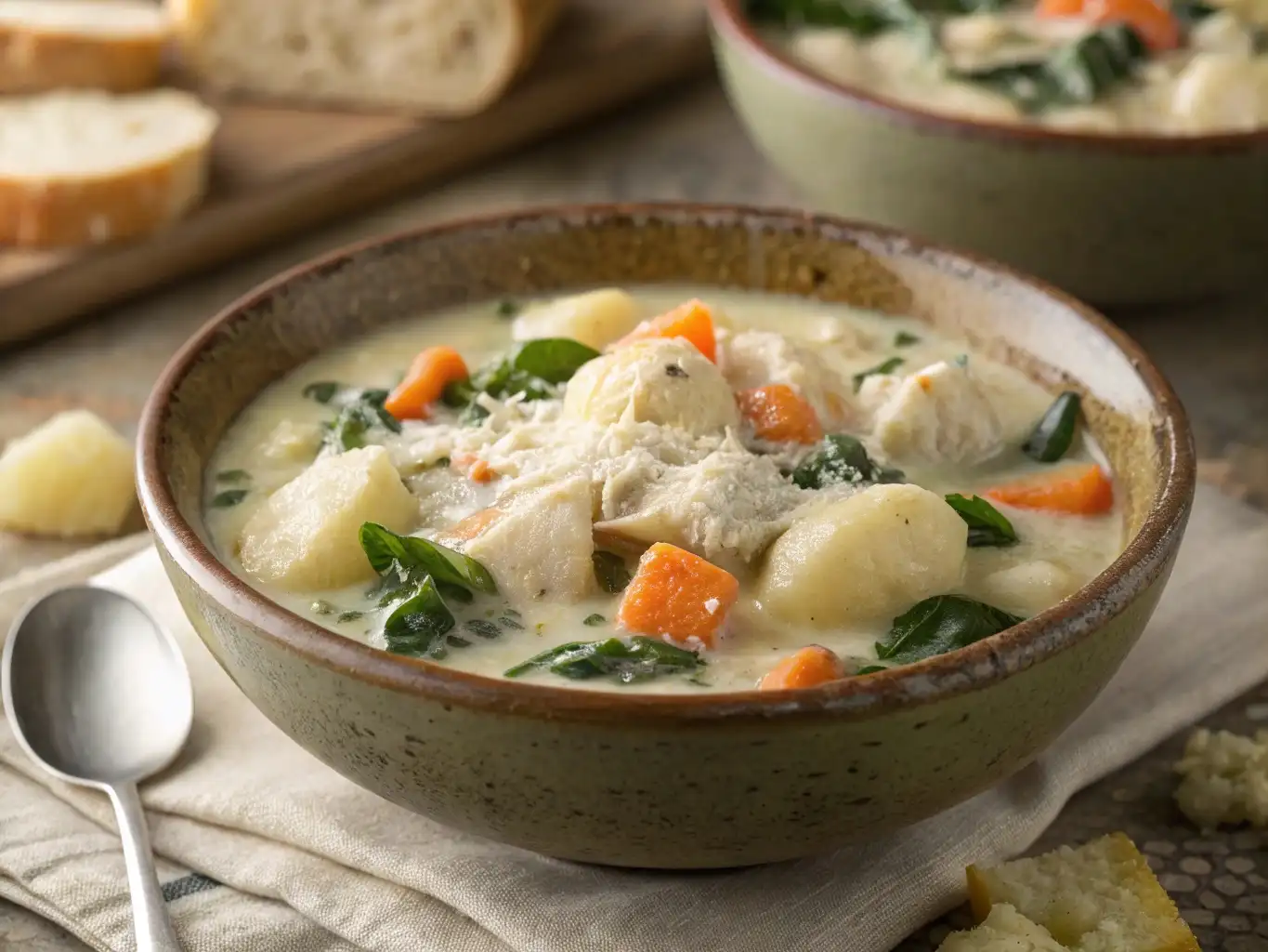 Bowl of creamy chicken gnocchi soup recipe