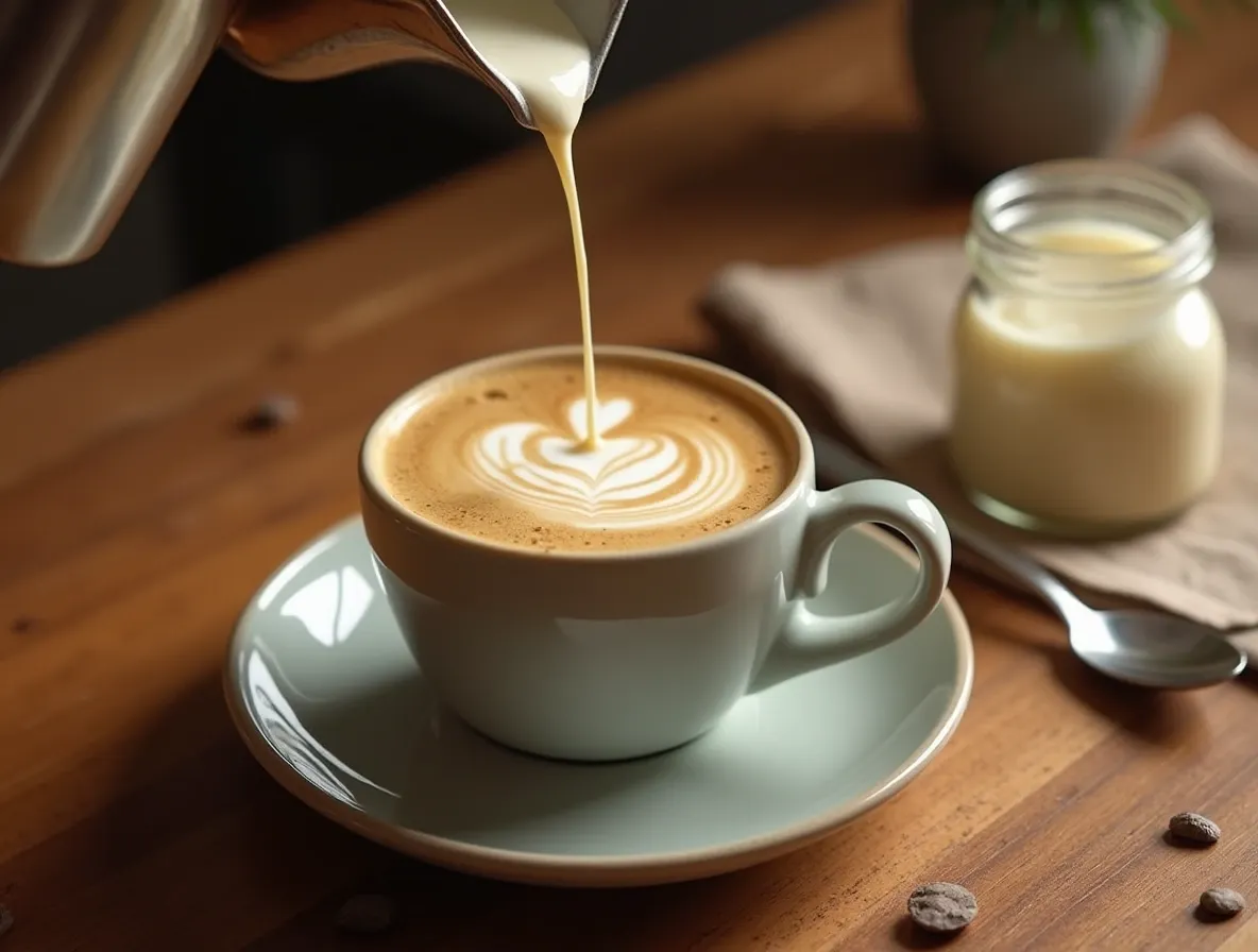 Cup of coffee with homemade creamer recipe poured in