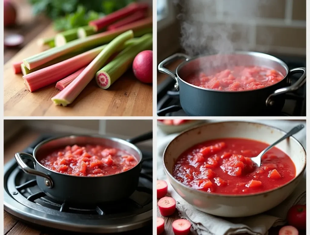 Step-by-step preparation of rhubarb sauce.