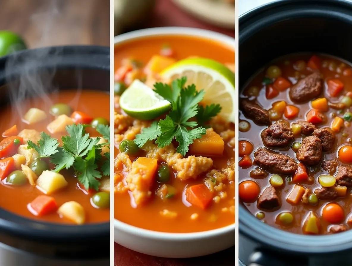 Hearty vegetable crockpot soup recipe with fresh carrots, potatoes, and herbs.