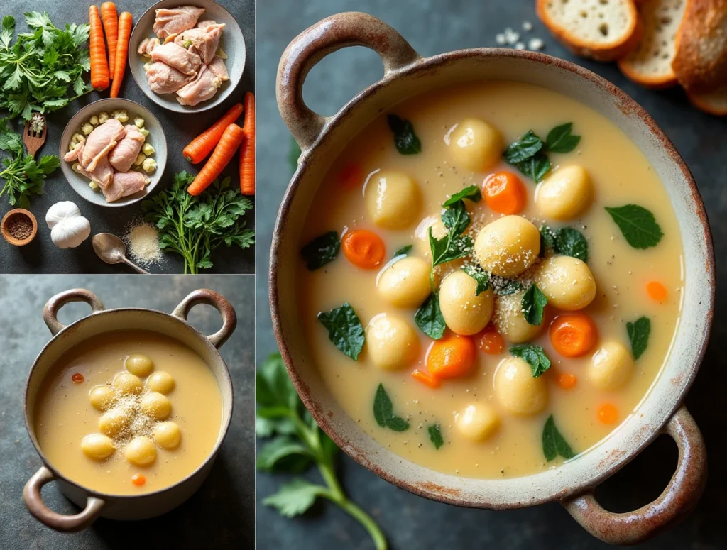 Step-by-step preparation of chicken gnocchi soup