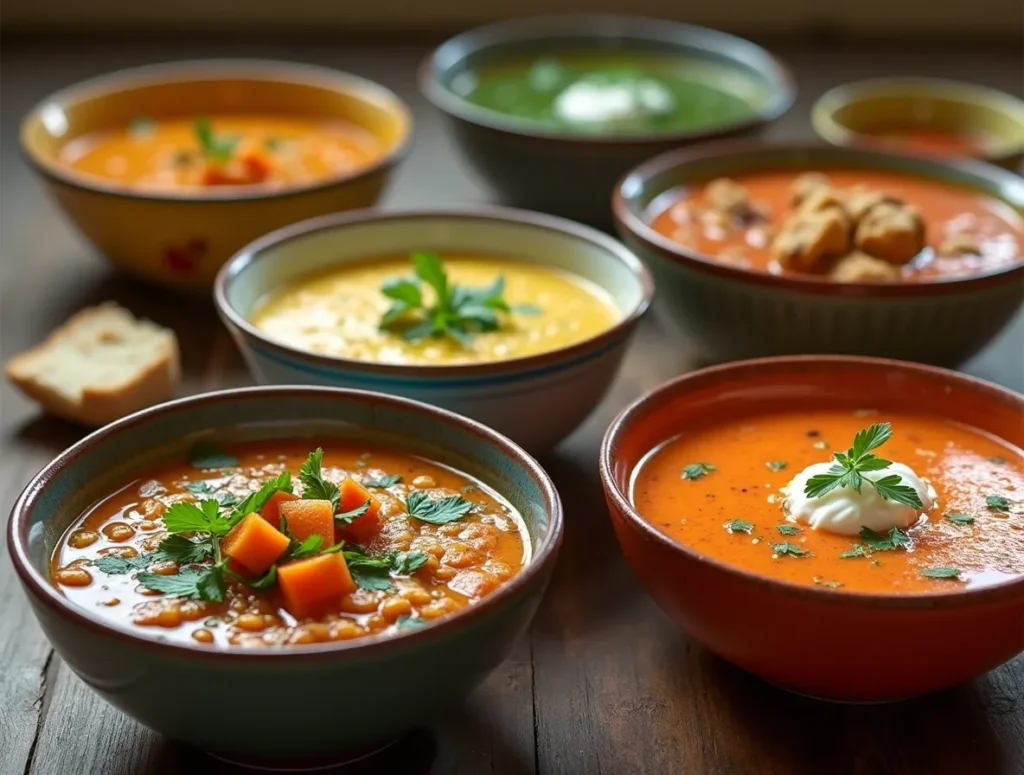 High protein vegan lentil and chickpea soup with vegetables